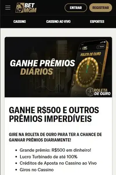 Captura de tela com a Roleta de Ouro, da BetMGM