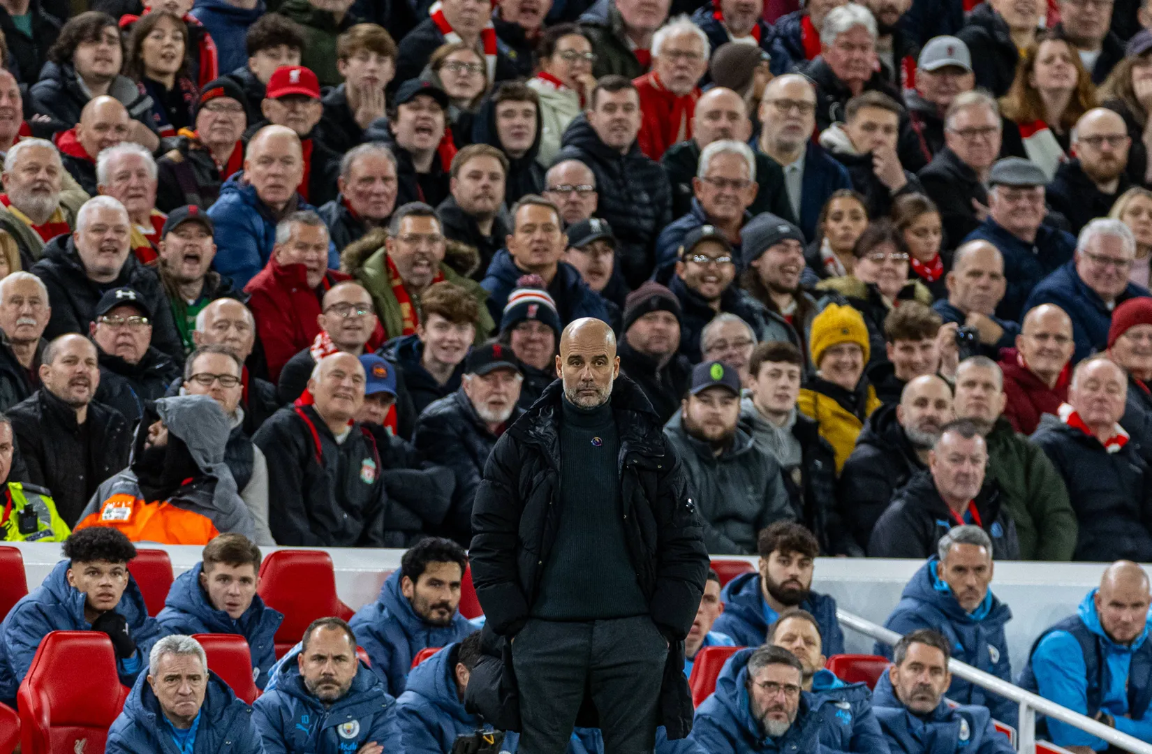 Guardiola durante Liverpool 2 x 0 Manchester City