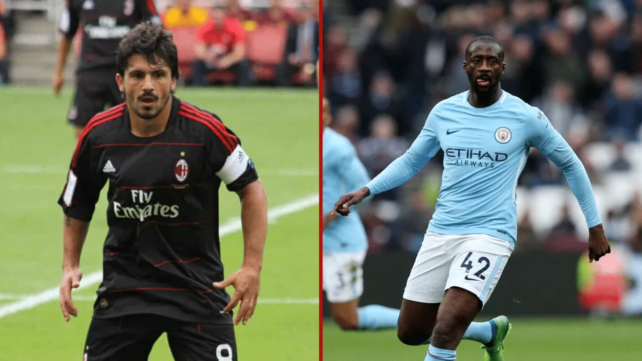 Gattuso com a camisa do Milan e Yaya Tour&eacute; no Manchester City (Fotos: Imago)