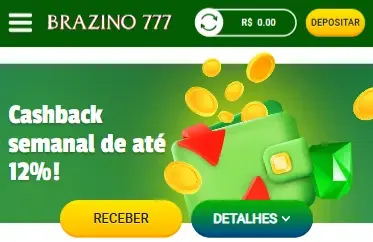 Captura de tela mostra promo&ccedil;&atilde;o de cashback semanal com o c&oacute;digo promocional da Brazino777