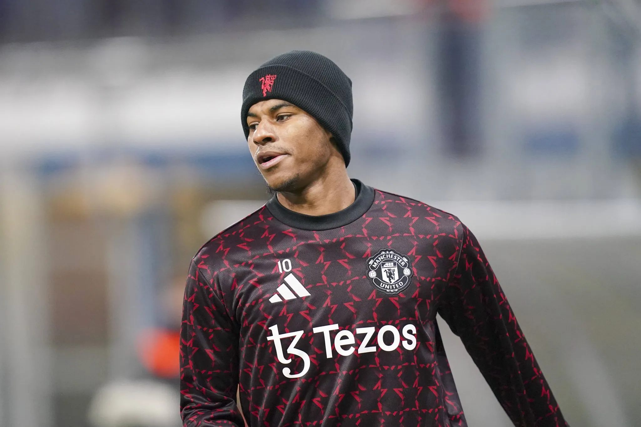 Marcus Rashford, em aquecimento pelo Manchester United (Foto: IMAGO / Every Second Media)