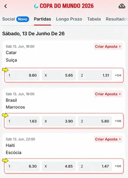 Lista de jogos com mercado &ldquo;Resultado Final&rdquo; dispon&iacute;vel na Copa na Superbet

