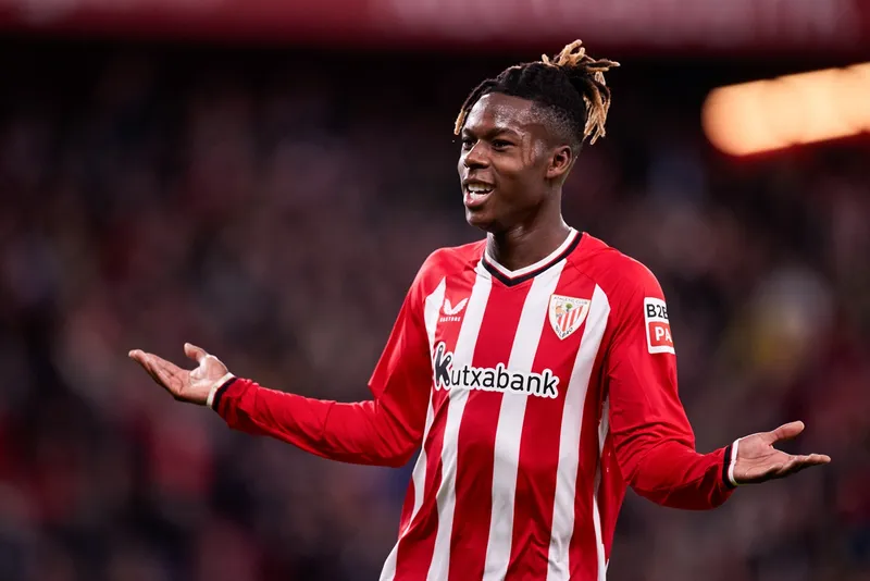 Nico Williams celebra gol pelo Athletic Bilbao