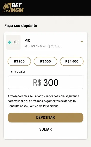Os pagamentos via Pix da BetMGM est&atilde;o dispon&iacute;veis a partir de R$1
