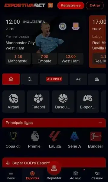 Captura de tela da p&aacute;gina inicial da Esportiva Bet