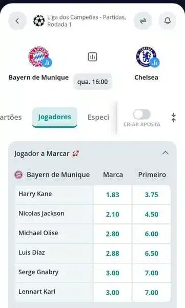 Captura de tela da p&aacute;gina de mercados de jogadores na Novibet