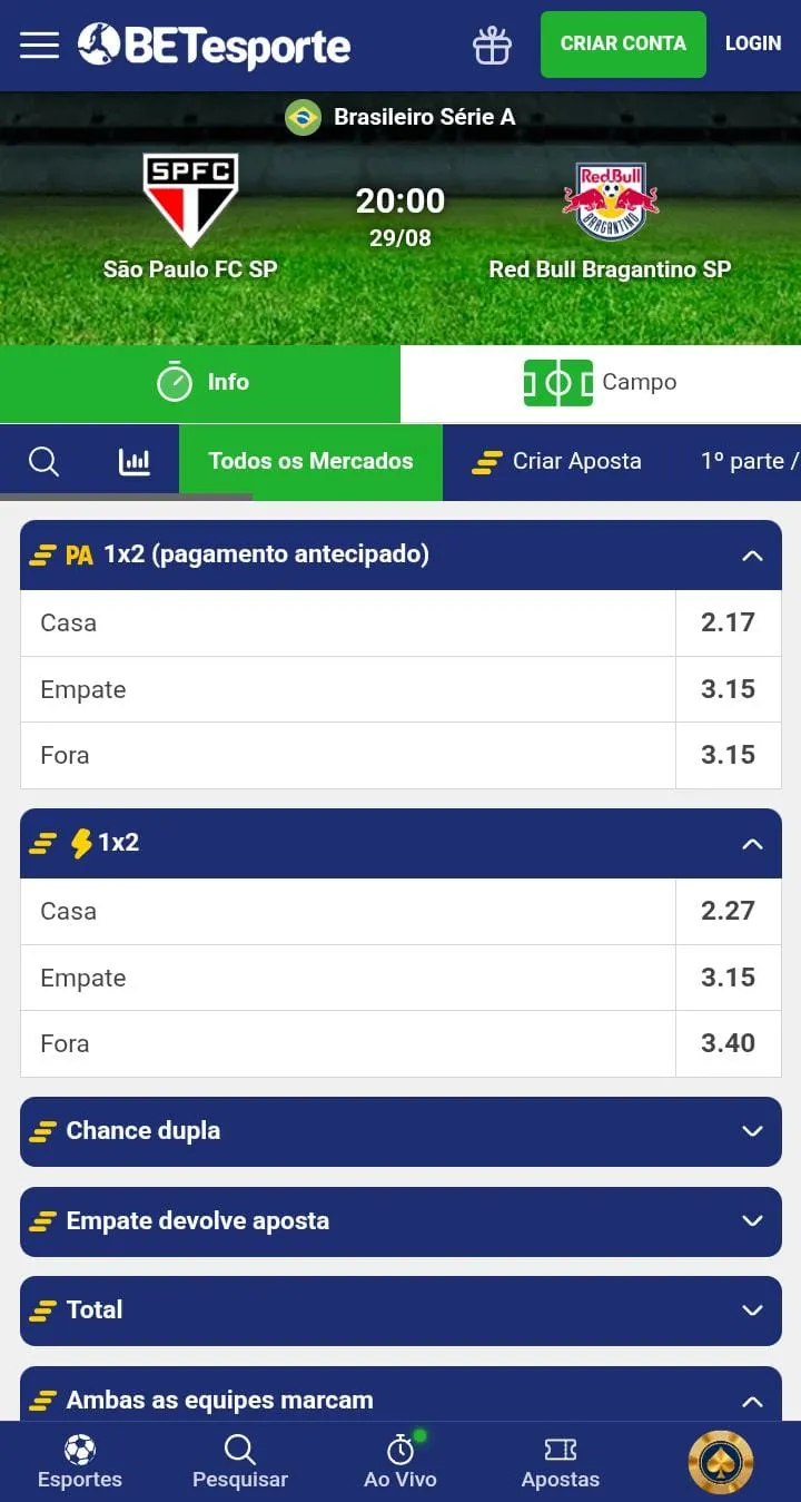 Evento do Brasileir&atilde;o S&eacute;rie A com pagamento antecipado na BETesporte