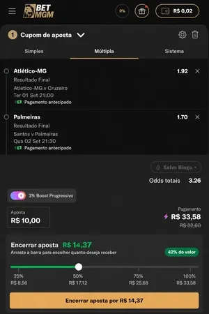 Cupom de aposta da BetMGM com o encerramento de aposta dispon&iacute;vel
