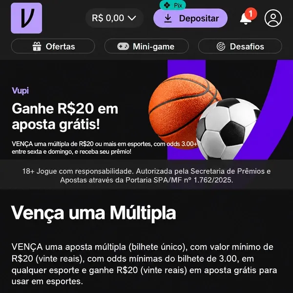 Promo&ccedil;&atilde;o de free bet aos finais de semana na Vupi Bet