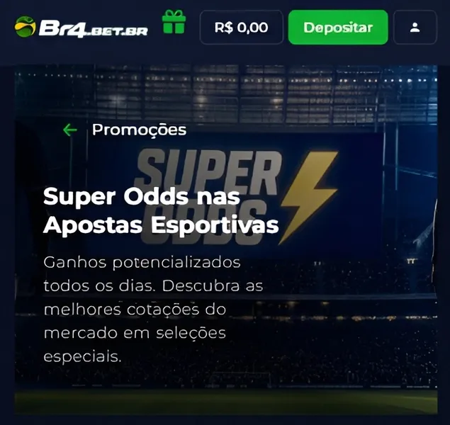 Em mercados selecionados pr&eacute;-jogo, a Br4bet libera at&eacute; 25% de boost nas cota&ccedil;&otilde;es
