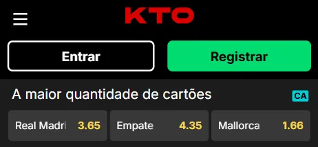 Captura de tela da Aposta 1x2 em cart&otilde;es na KTO.