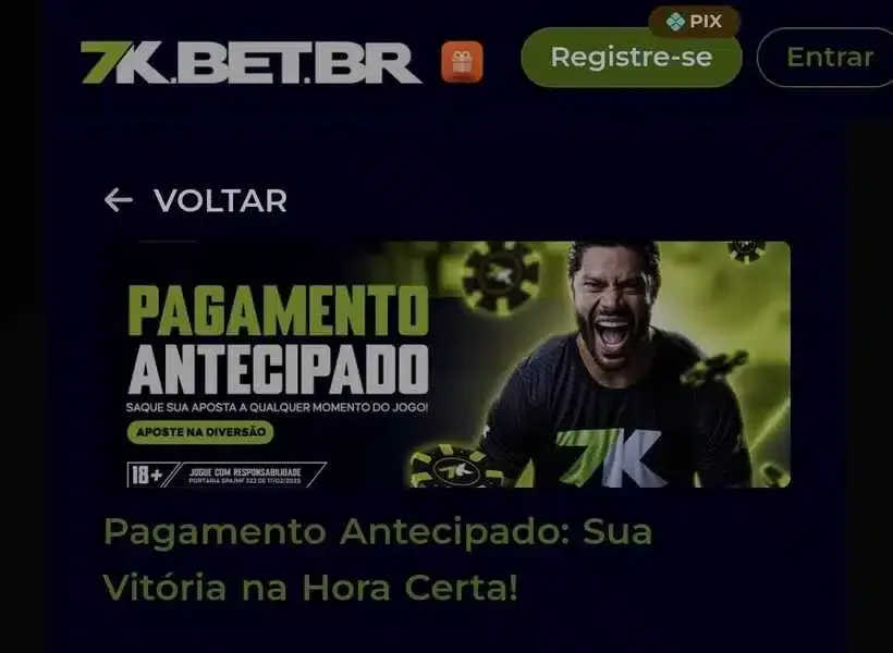 Captura de tela da promo&ccedil;&atilde;o Pagamento Antecipado da 7K Bet Brasil