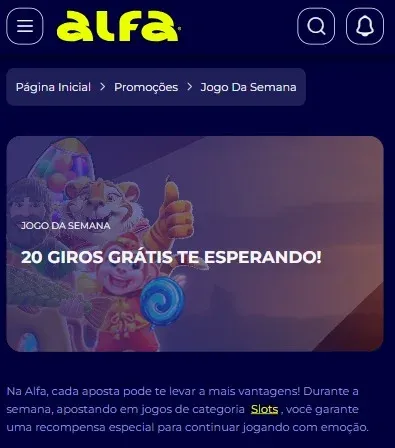 Captura de tela da promo&ccedil;&atilde;o "Jogo da Semana", da Alfabet