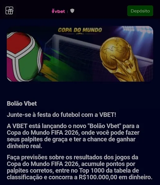 Bol&atilde;o Vbet na Copa do Mundo de 2026