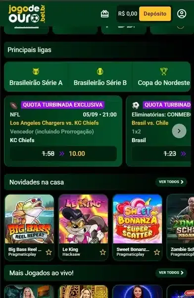 Captura de tela da p&aacute;gina inicial da Jogo de Ouro