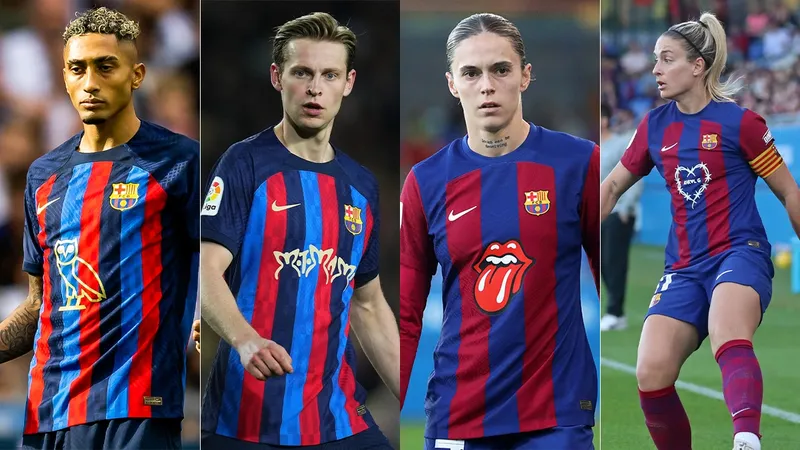 Barcelona j&aacute; estampou logotipos de outros &aacute;lbuns e artistas desde 2022, quando iniciou sua parceria com o Spotify. Foto: Icon Sport e Imago