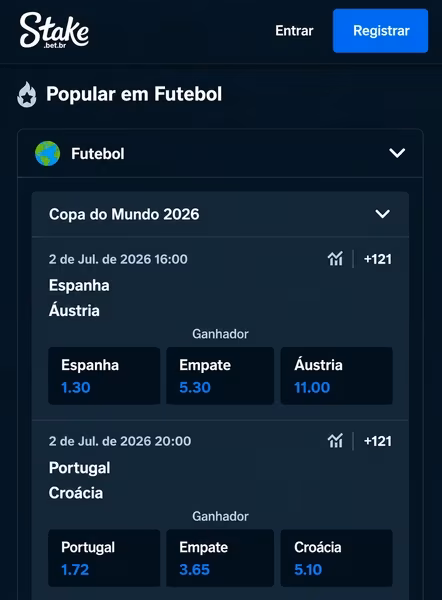 P&aacute;gina de apostas esportivas dispon&iacute;vel na Stake