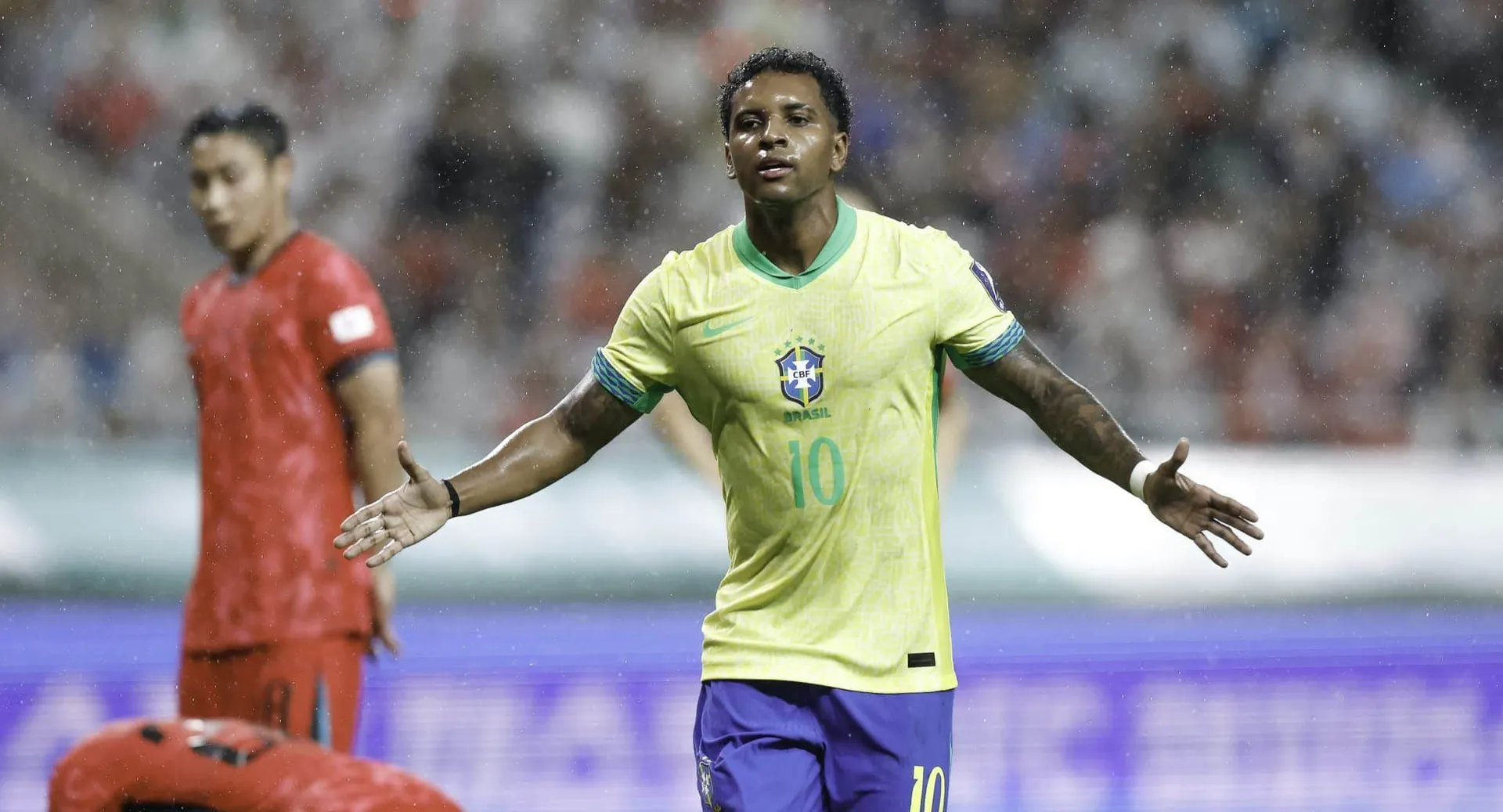 Rodrygo comemora gol do Brasil sobre a Coreia do Sul