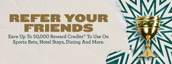 Oferta de indique e ganhe da Caesars em que voc&ecirc; ganha pontos no programa de recompensas