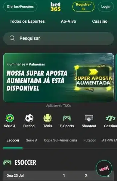 Captura de tela da p&aacute;gina inicial da Bet365