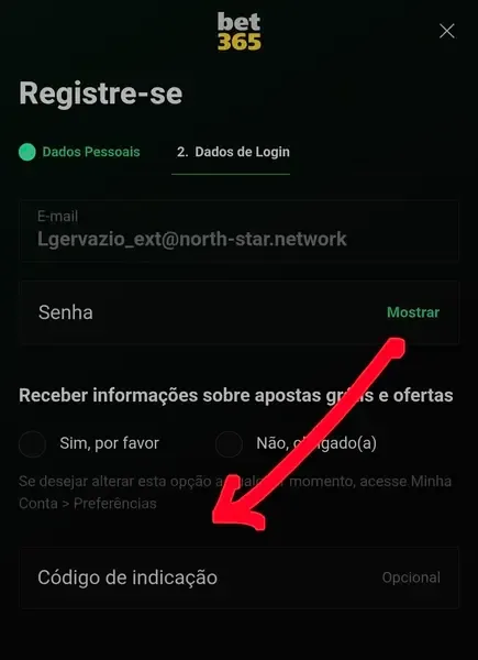 Box que mostra onde fica o c&oacute;digo de b&ocirc;nus da bet365
