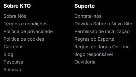Captura de tela do menu inferior da p&aacute;gina oficial da KTO