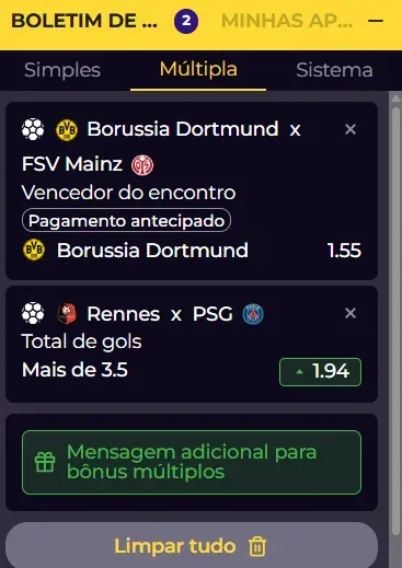 Aposta m&uacute;ltipla na Multibet