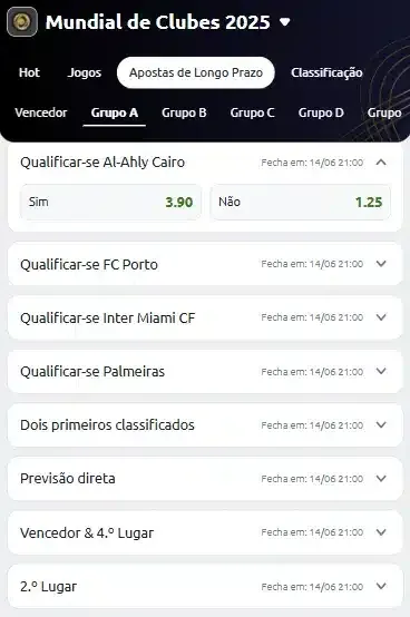 Op&ccedil;&otilde;es de mercados de longo prazo nas apostas para o Mundial na Betano