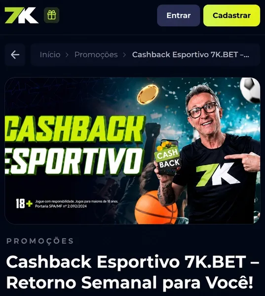 A 7K Bet tem um cashback semanal de at&eacute; 10%, limitado a R$5.000