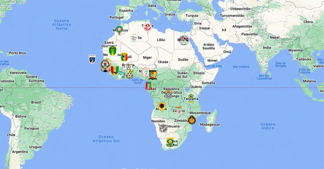 Um mapa interativo com os 24 participantes da Copa Africana de Na&ccedil;&otilde;es 2024