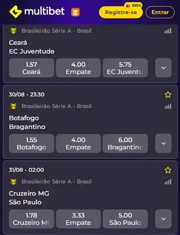 Odds para a 22&ordf; rodada do Brasileir&atilde;o registradas na Multibet