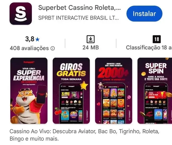 Aplicativo da Superbet com todos os jogos de cassino dispon&iacute;veis