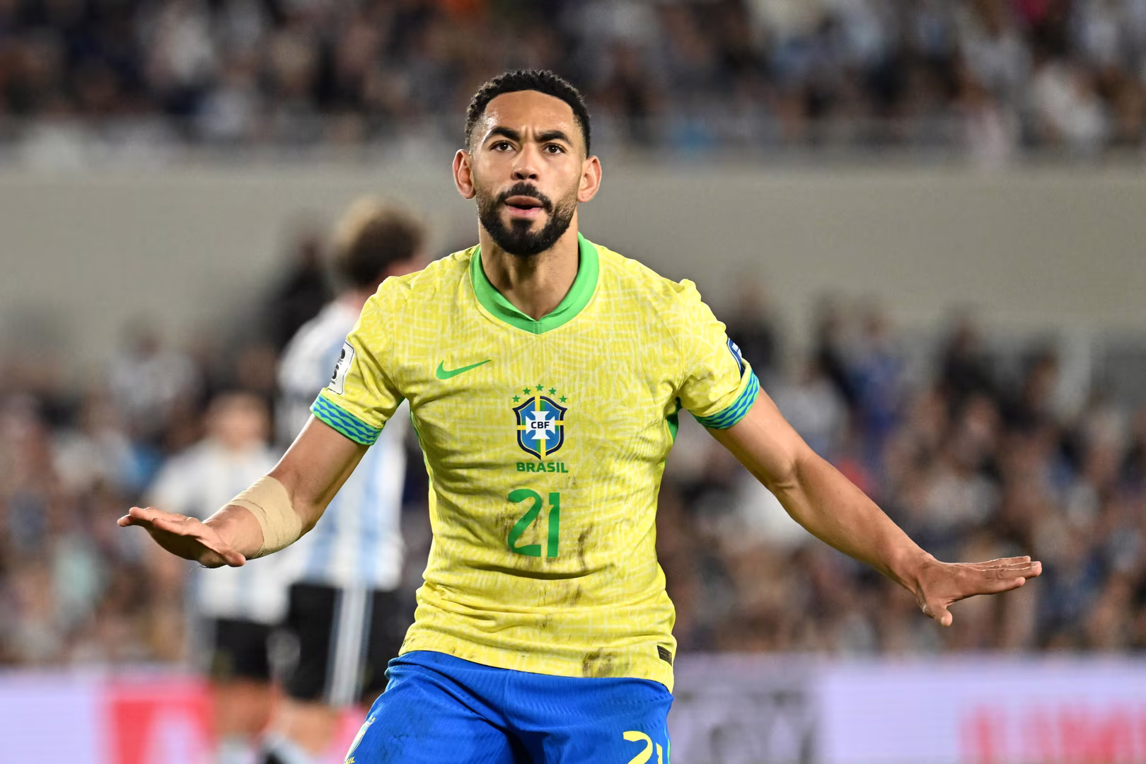 Matheus Cunha comemorando gol pela sele&ccedil;&atilde;o brasileira
