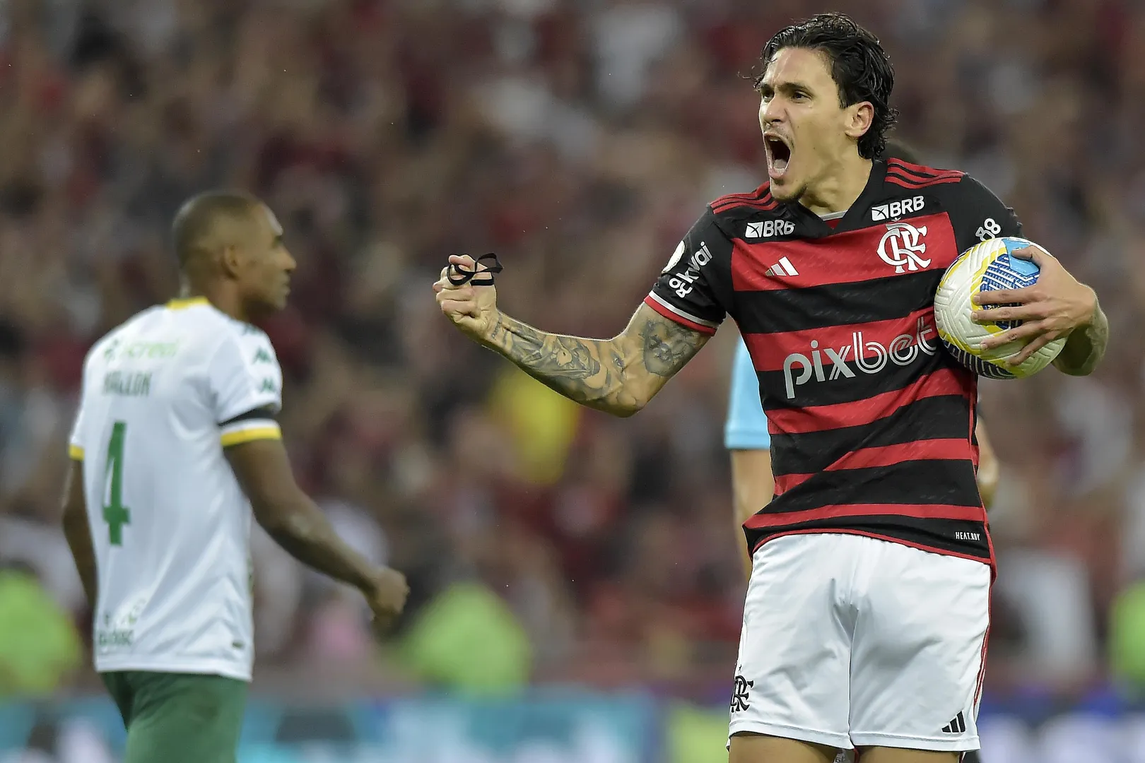 Pedro comemora gol pelo Flamengo contra o Cuiab&aacute; (Foto: Gazeta Press)