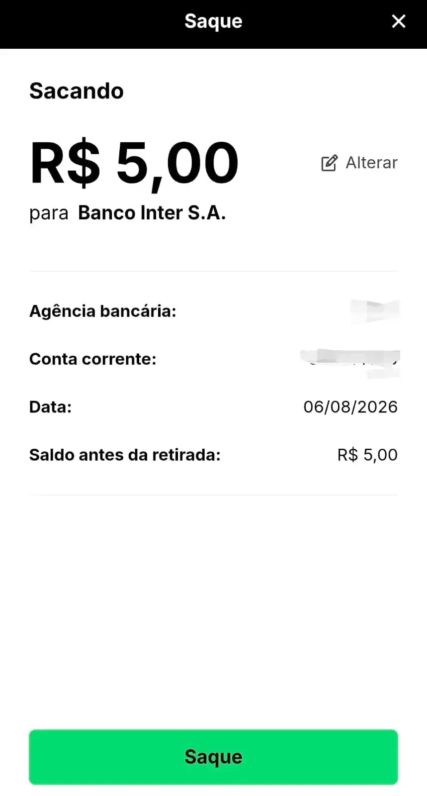 Captura de tela da solicita&ccedil;&atilde;o de saque na KTO com os detalhes do recebedor e valor.
