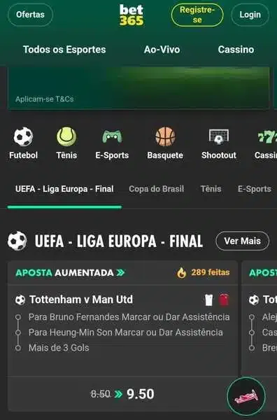 Captura de tela com palpite de aposta aumentada na Bet365