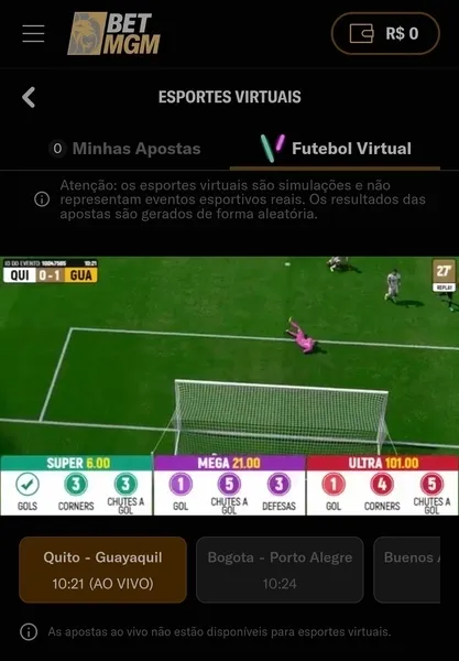  Jogos dispon&iacute;veis no futebol virtual da BetMGM