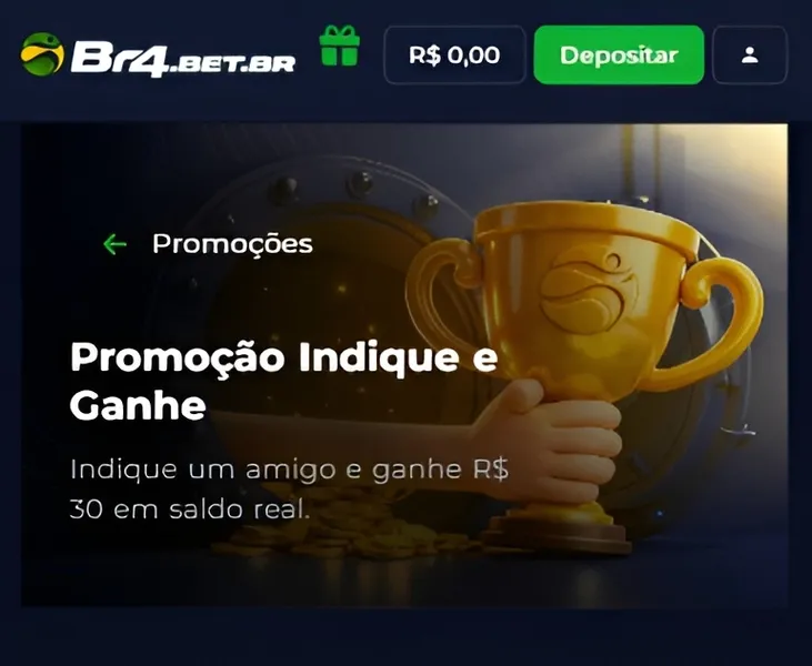 A cada novo amigo indicado na Br4bet, &eacute; poss&iacute;vel receber R$30 em saldo real
