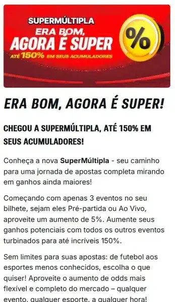 Captura de tela do b&ocirc;nus de apostas m&uacute;ltiplas da Superbet