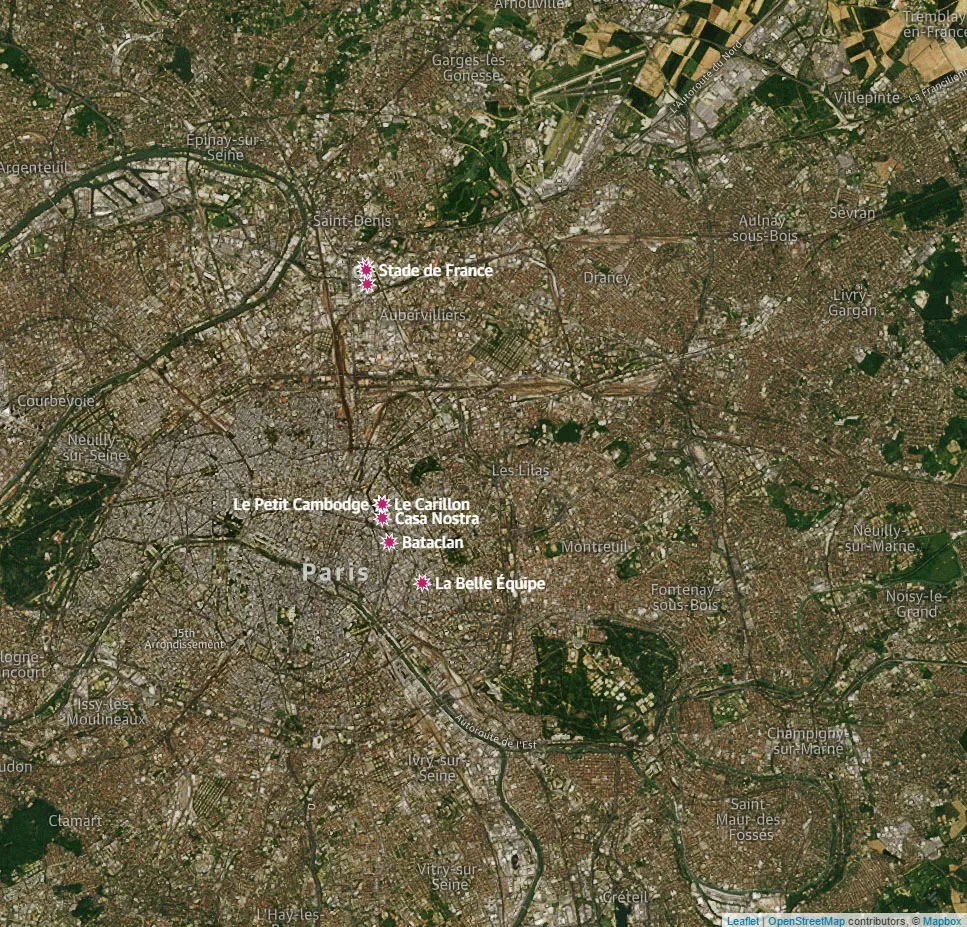 O mapa dos ataques a Paris