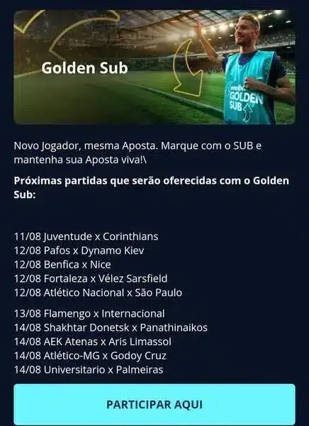 Banner promocional com detalhes do recurso Golden Sub, da Novibet