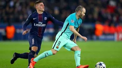 Matuidi e Iniesta tiveram um interessante (e curto) di&aacute;logo sobre Verratti