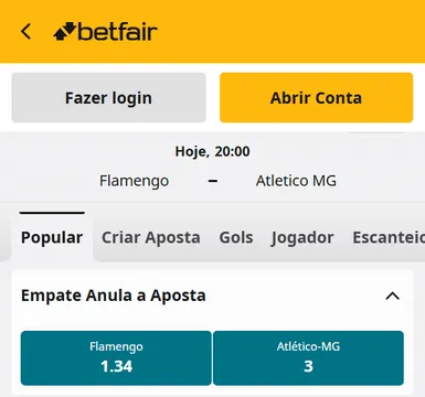 Exemplo de empate anula na Betfair em jogo do Brasileir&atilde;o.