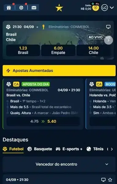 Captura de tela da p&aacute;gina inicial da Estrela Bet