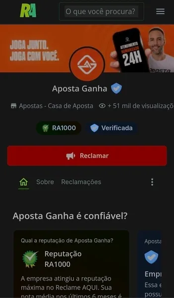 P&aacute;gina do site Aposta Ganha no f&oacute;rum Reclame Aqui