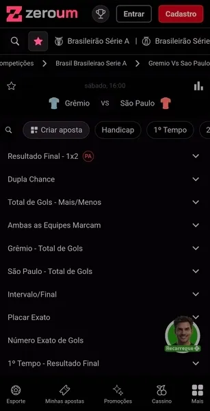 Criar Aposta da Zeroum Bet, com mais de 50 linhas dispon&iacute;veis por evento