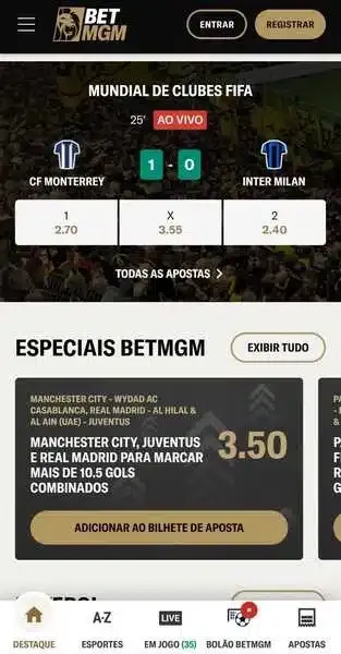 Captura de tela da p&aacute;gina inicial da BetMGM