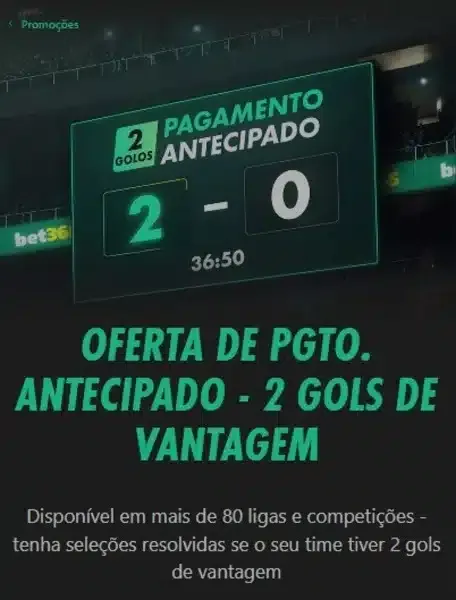 Captura de tela com a imagem do recurso &ldquo;Pagamento Antecipado&rdquo;, da Bet365