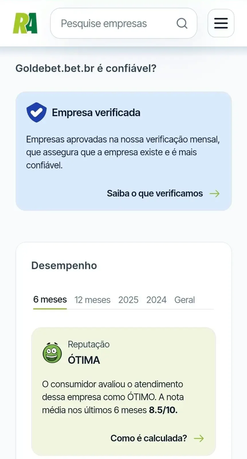 P&aacute;gina da Gol de Bet no f&oacute;rum Reclame Aqui Brasil
