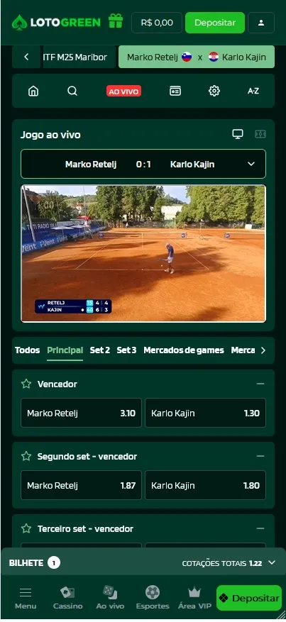 Transmiss&atilde;o ao vivo Lotogreen com o jogo Marko Retelj x Karlo Kajin
